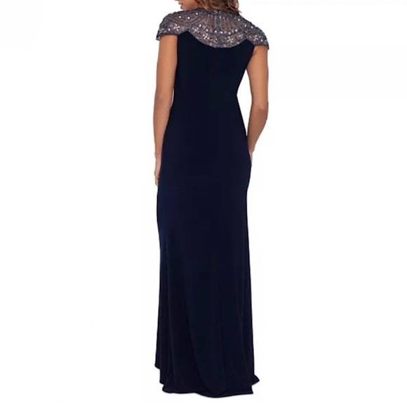 Betsy Adam Navy Embellished Shoulder Evening Gown - Picture 2 of 15